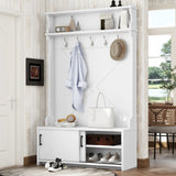 Hall Tree with Storage Bench, Entryway Bench with Drawer and 5 Hooks, Coat Rack with Display Shelf 64739294