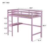 ZNTS Twin High Loft Bed, Rubber Wood Loft Bed with Safety Guardrail, built-in desk, ladder,Pink 87235573