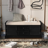 ZNTS Storage Bench with 2 Drawers and 2 Cabinets, Shoe Bench with Removable Cushion for Living Room, 52471490