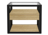 Set of 2 Modern End Table with Drawer - Nightstand for Bedroom & Living Room, Natural Wood MDF & W241P246921