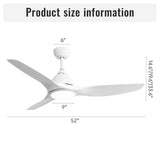 52 Inch Modern Ceiling Fan with 22W LED Light, 3 ABS Fan Blades DC Motor White Ceiling Fan for W882P195914