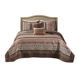5 Piece Jacquard Quilt Set with Throw Pillows Red King/Cal King B03597548