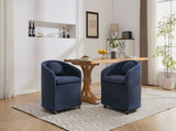 059-Set of 1 Chenille Fabric Dining Armchair With Back Cushion and Universal Wheels,Blue W527P242556