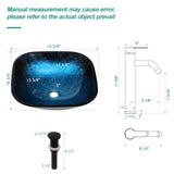 Bathroom Artistic Tempered Glass Vessel Bathroom Sink with Faucet and Pop-up Drain, Blue W1243P247452