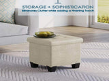 Ottoman with storage bench, 15-inch Foot Stool Storage Ottoman, Linen, White 18144921