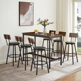 Pub High Dining Table 7 Piece Set, Industrial Style Pub Table, 6 PU Leather Bar Chairs for Kitchen W1668P193691
