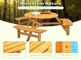 6-Person Outdoor Circular Wooden Picnic Table with 3 Built-in Benches for Patio Backyard 05669094