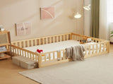 Full-Size Wooden Children's Bed with Gate and Bed Slats Painted Pine Fence-Style Bed 48686277