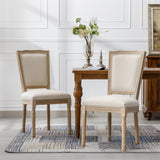 French Style Solid Wood Frame Linen Fabric Square Back Dining Chair,Set of 2,Cream W162290981