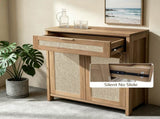 Rattan Sideboard Cabinet, Farmhouse Storage Cabinet with Adjustable Shelf, Boho Kitchen W3204P489399