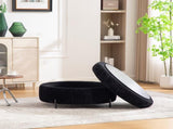 31.3"W Upholstered Round Ottoman With Reversible Lid, Chenille Storage Stool, Channel Tufted W3118P439479