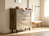 2-Drawer Top-Mounted Barn Door Shoe Cabinet Melamine Board Embossed MDF Shoe Cabinet 60682499