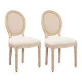 ZNTS Upholstered Fabrice With Rattan Back French Dining Chair with rubber legs,Set of 2,Beige 34939454