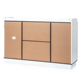 Double Glass Door with Single Drawer and 12-Bottle Wine Rack Sideboard in Black Frame White-Brown 64021820