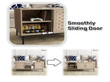 Elegant Veener Weaving Design Coffee Table with 4 Sliding Door, Wooden Center Rectangular Table with 80118663