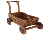 Wooden Wagon Box, Mobile Garden with 4 Wheels, Handle, Drain Hole, Decorative Flower 32362630