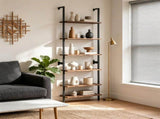 6Tier Freestanding Ladder Bookshelf, Metal Frame Storage Shelf, Rustic Brown Open Display Rack for 21042841