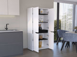 67"H Kitchen Storage Cabinet, with Four Doors and Five Interior Shelves,White/Black B097P167411