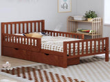Twin Size Wood Platform Bed with Guardrails on Both Sides and Two Storage Drawers, Walnut N733P172696D