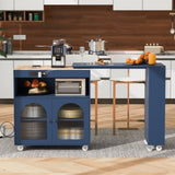 K&K Rolling Kitchen Island With Extended Table, Kitchen Island on Wheels with LED Lights,Power WF316018AAN
