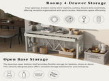 U_Style 60''Acacia Veneer Console with 4 Spacious Drawers, Modern Crisscross Design Entryway N711P289747A