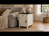 Farmhouse End Table with Charging Station, Nightstand with Barn Door and Drawer, 09331109