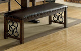 Traditional 1pc Bench Dining Room Leatherette Espresso Seat Rustic Walnut Finish Wooden Bench B011P246017