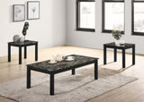 ZNTS Contemporary Black Faux Marble Top 1x Coffee Table and 2x End Tables 3pc Coffee Table Set Living B011P237499