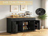 Black 47" Farmhouse Buffet Cabinet, Soft-Close Hinges, 3 Drawers, Adjustable Shelves, Spice Racks 97746118