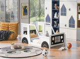 Twin Size Classic Car-Shaped Platform Bed with Wheels,White WF296353AAK