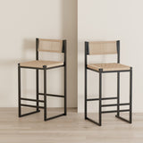Kitchen Bar Stools with Footrest Set of 2 Paper Rope Weave Dining Chairs Counter Height Barstool W1757P254841