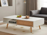 41.34" Rattan Coffee table, sliding door for storage, solid wood legs, Modern table for living room W1265107718