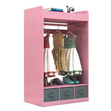 ZNTS Kids Costume Organizer、 Costume Rack、Kids Armoire、Open Hanging Armoire Closet with Mirror-PINK 52444756