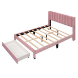 ZNTS Queen Size Storage Bed Velvet Upholstered Platform Bed with a Big Drawer - Pink WF296854AAH