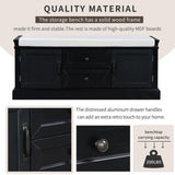 Storage Bench with 2 Drawers and 2 Cabinets, Shoe Bench with Removable Cushion for Living Room, 52471490