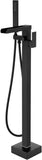 Bathroom Freestanding Waterfall Tub filler Matte Black Floor Mount Faucet with Hand Shower W122453938