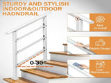 Handrails for Outdoor Steps, Wrought Iron Handrail Fits 1 or 3 Steps, Transitional Handrail with 01916686