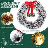 48in Pre-lit Snow Flocked Christmas Wreath, Lighted Artificial Xmas Wreath with 150 Warm White 17485114
