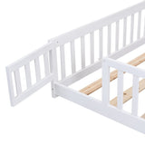 Queen Size Floor Bed with Door,Solid Wood Platform Bed Frame with Fence,Suitable for children,Pine W495123244