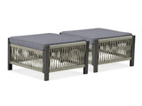 Outdoor PE Wicker Ottomans Set of 2, Patio Rattan Footrests with Gray Cushion for Backyard or Deck T3773P419406