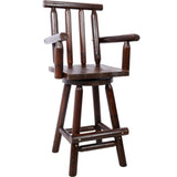 Rustic Bar Stool - Fir Wood Construction, Chair with Footrest,Wide Armrest, Rustic Kitchen Stool, W465P221173