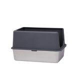 ZNTS XL Stainless Steel Cat Litter Box with Lid, Extra Large Litter Pan with High Sides, Easy Cleaning, 98168001