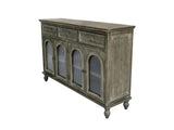 59.06" Farmhouse Sideboard Buffet Cabinet, Distressed Wood Credenza with 3 Drawers & 4 Glass Doors, W2295P475268