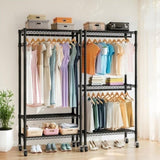 Rolling Clothes, Heavy Duty Clothes with Wheels, 3 Tiers Adjustable Wire Shelving Clothes W3204P318298