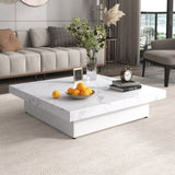 Square Marble Veneer Coffee Table Sliding Top with Storage in White 39.4'' WF322094AAK