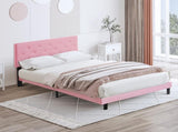 Full Size Upholstered Platform Bed Frame with Modern Button Tufted Linen Fabric Headboard, No Box W311P198070