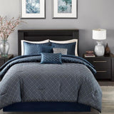 7 Piece Jaquard Comforter Set Navy King B03596959