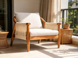Accent Chair, Solid Hardwood Frame with Hand-Woven Paper Rope Arm, Mid-Century Modern Armchair with W5599P574869