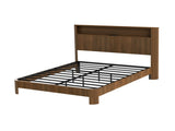 Queen-size slatted bed frame with storage, built-in charging ports, wave-shaped design, and metal W1162P440051