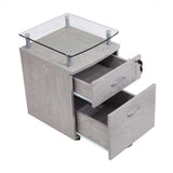 ZNTS Rolling File Cabinet with Glass Top, Grey 86505676